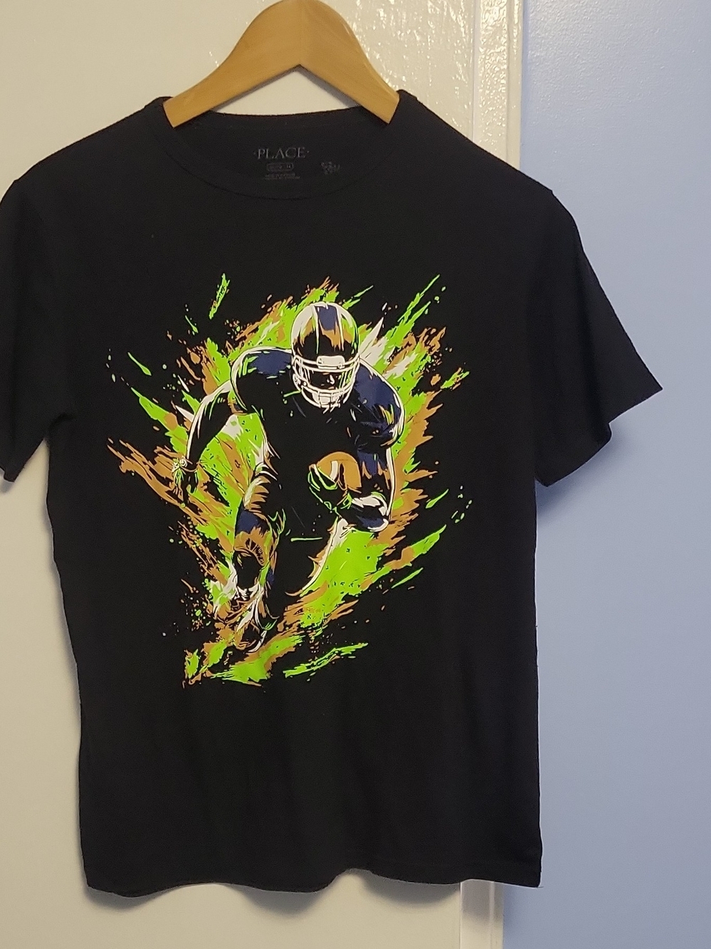 PLACE Boys' Black Football Graphic Tee